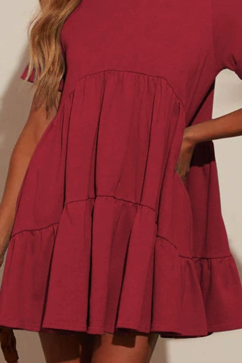 Tiered Round Neck Short Sleeve Mini Dress - Odaingerous